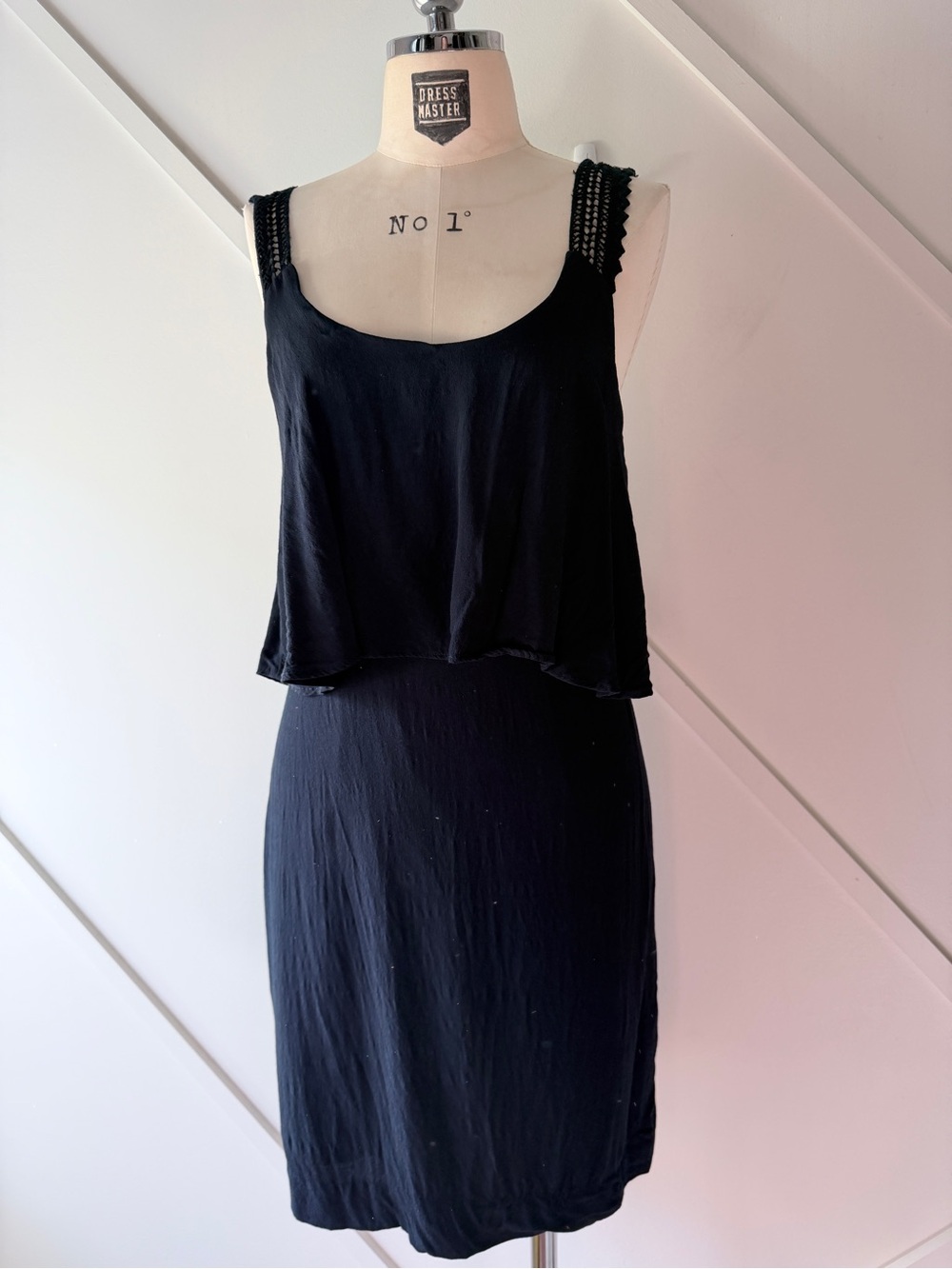 Anthropologie Maeve Navy Popover Crochet Strap Mini Dress Sz 0 | Date Night